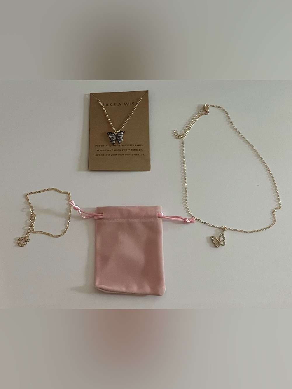 Gold Butterfly Necklace and Bracelet Set -